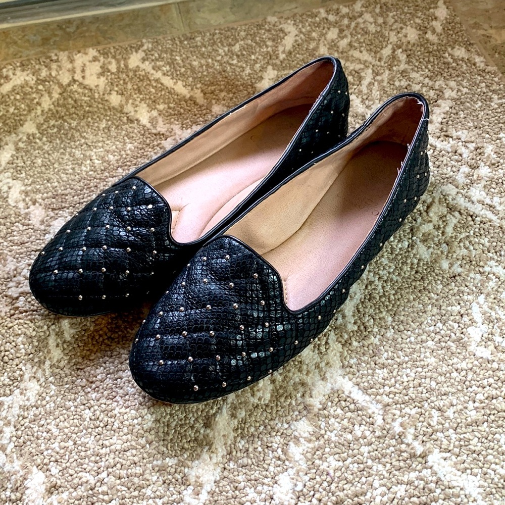 Black leather flats